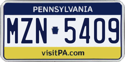 PA license plate MZN5409