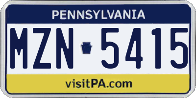 PA license plate MZN5415