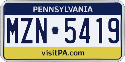 PA license plate MZN5419