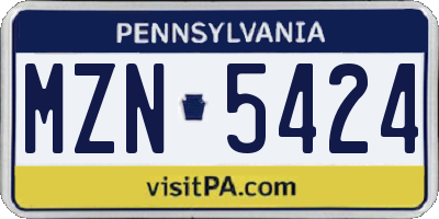 PA license plate MZN5424