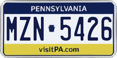PA license plate MZN5426