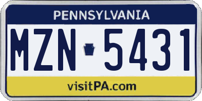 PA license plate MZN5431