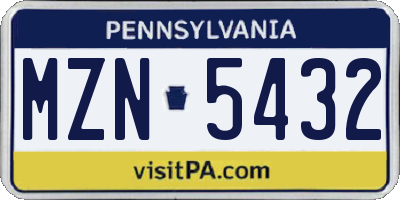 PA license plate MZN5432
