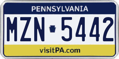 PA license plate MZN5442