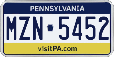 PA license plate MZN5452