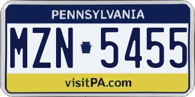 PA license plate MZN5455