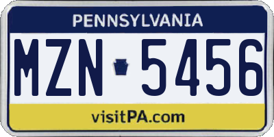 PA license plate MZN5456