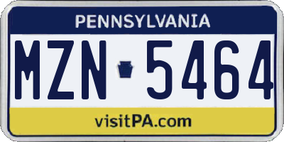 PA license plate MZN5464