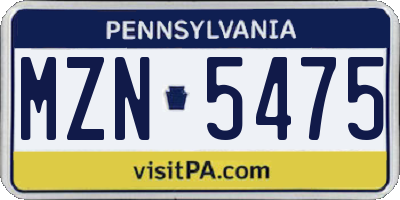 PA license plate MZN5475