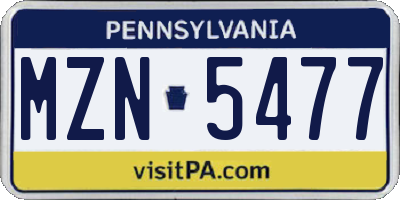 PA license plate MZN5477