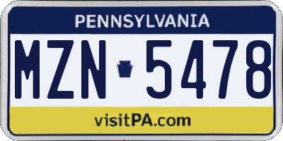 PA license plate MZN5478