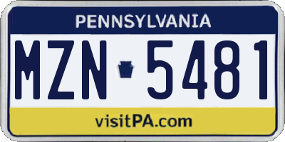PA license plate MZN5481