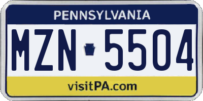 PA license plate MZN5504