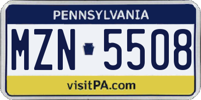 PA license plate MZN5508
