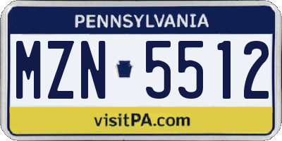 PA license plate MZN5512