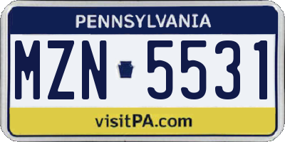 PA license plate MZN5531