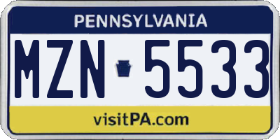 PA license plate MZN5533
