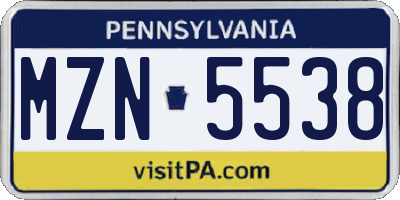 PA license plate MZN5538
