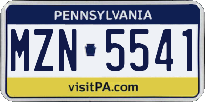 PA license plate MZN5541