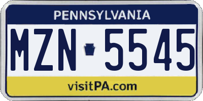 PA license plate MZN5545