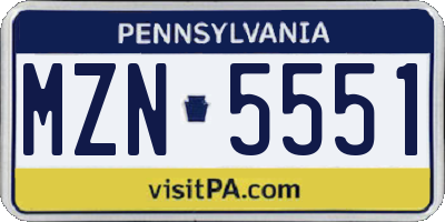 PA license plate MZN5551