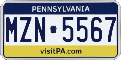 PA license plate MZN5567