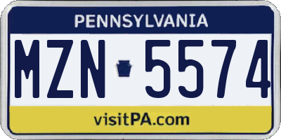 PA license plate MZN5574