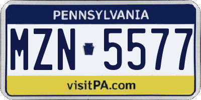PA license plate MZN5577