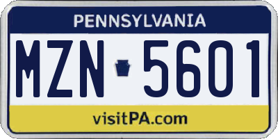PA license plate MZN5601