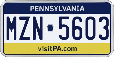 PA license plate MZN5603