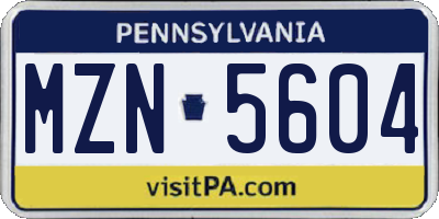 PA license plate MZN5604