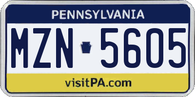 PA license plate MZN5605