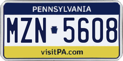 PA license plate MZN5608