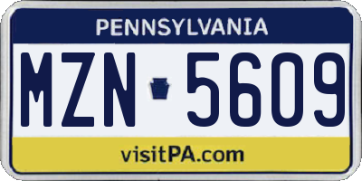 PA license plate MZN5609