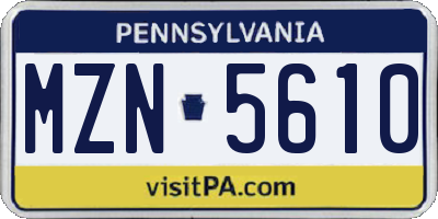 PA license plate MZN5610