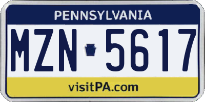 PA license plate MZN5617