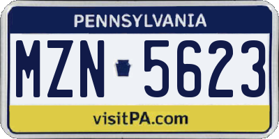 PA license plate MZN5623