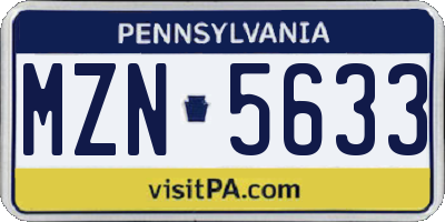 PA license plate MZN5633