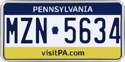 PA license plate MZN5634