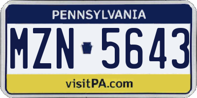 PA license plate MZN5643