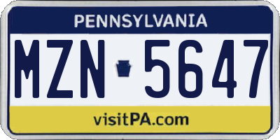 PA license plate MZN5647