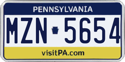 PA license plate MZN5654