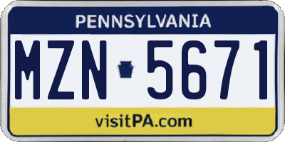 PA license plate MZN5671