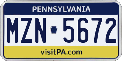 PA license plate MZN5672