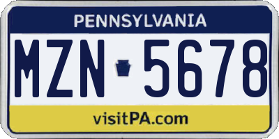 PA license plate MZN5678