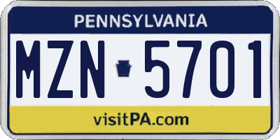 PA license plate MZN5701