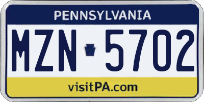 PA license plate MZN5702
