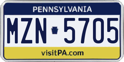 PA license plate MZN5705