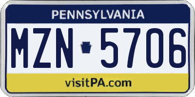 PA license plate MZN5706