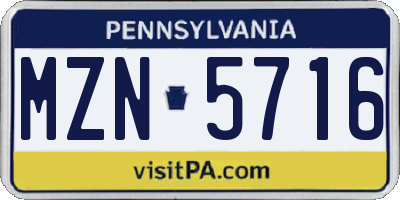 PA license plate MZN5716